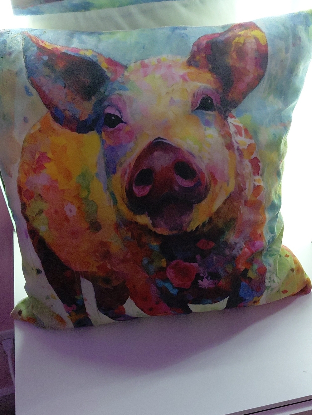 Colorful Watercolor Pig Throw Pillow